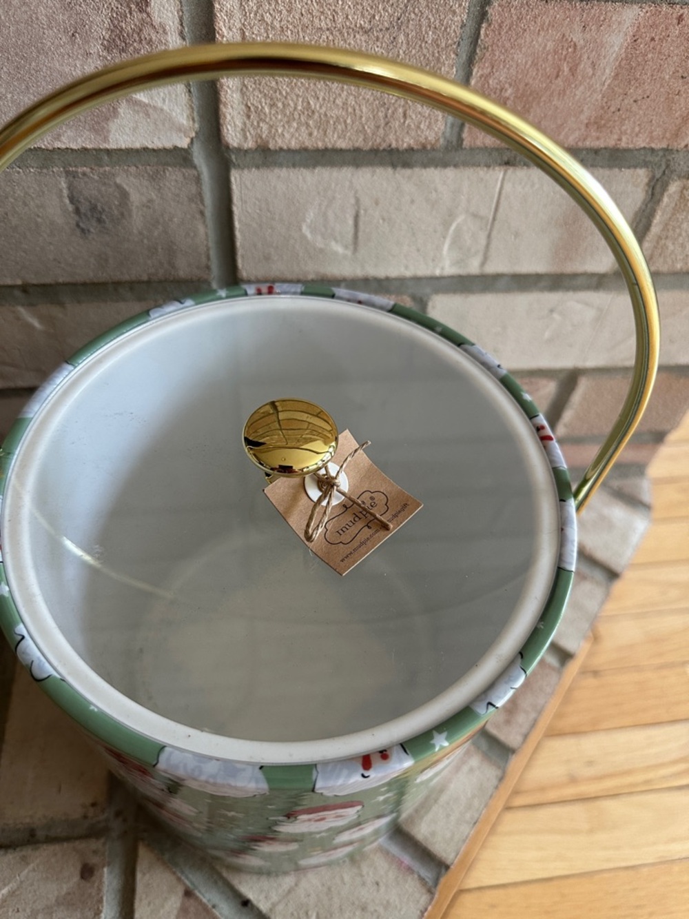 Mud Pie Holiday Santa ice bucket with Gold Handle - Green - Picture 3 of 5
